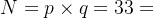 N=p \times q = 33