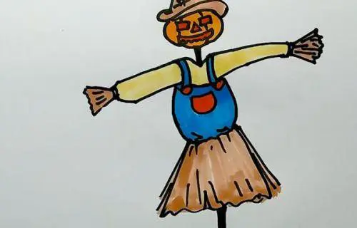 稻草人简笔画儿童简笔画怎么画 麦田稻草人简笔画步骤画法