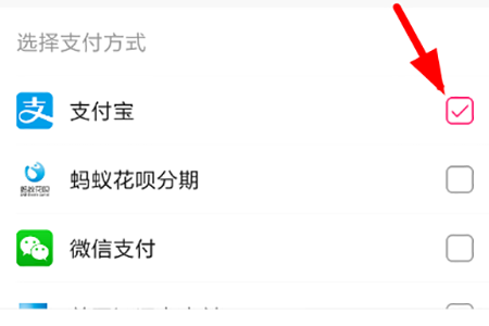 将支付方式选择为“支付宝”