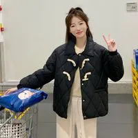 百亿补贴：AIOV 艾欧唯 菱形格时尚百搭牛角扣POLO领棉衣外套女秋冬季别致减龄棉服潮