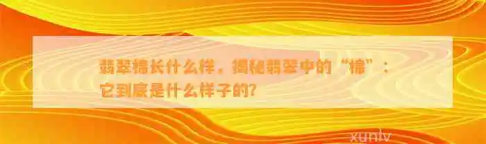 翡翠棉长什么样，揭秘翡翠中的“棉”：它到底是什么样子的？