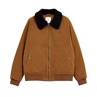 杰克琼斯 秋冬宽松灯芯绒羽绒服可拆卸毛领  橡胶棕