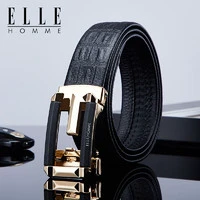 ELLE HOMME 法国品牌皮带男真皮男士自动扣腰带鳄鱼纹裤生日礼物送爸爸男朋友 902030百搭金色【蓝色礼盒】 110cm