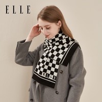 ELLE 她 羊毛针织围巾 黑白格