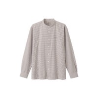 MUJI 無印良品 男式 棉水洗牛津 立领 长袖衬衫 休闲百搭衬衫 ACA41C3S 米色格纹 L